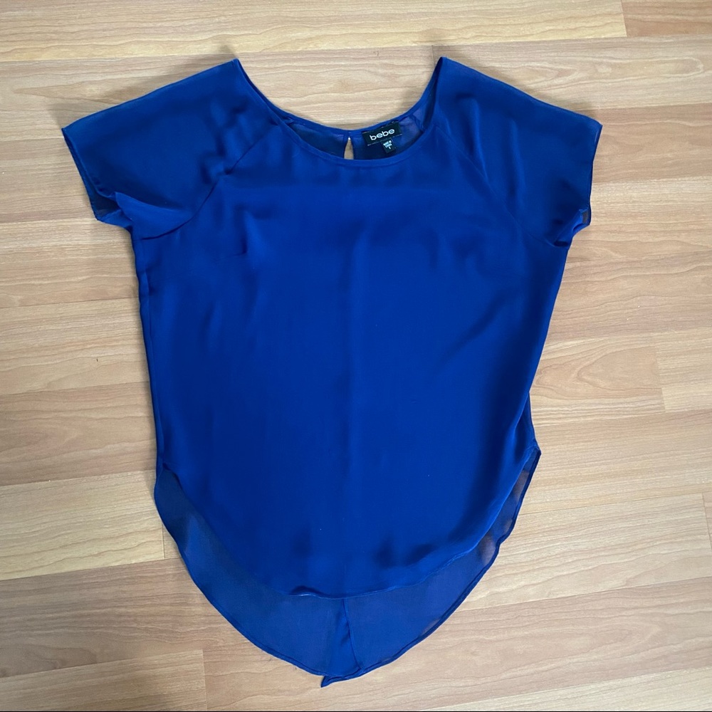 Bebe Sheer Back Cobalt Blue Top